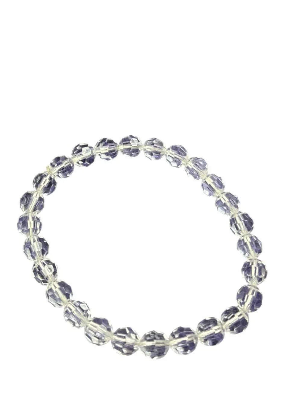 Clear Plastic Faceted Beaded Stretchy Bracelet 7.25 inches Unstretched